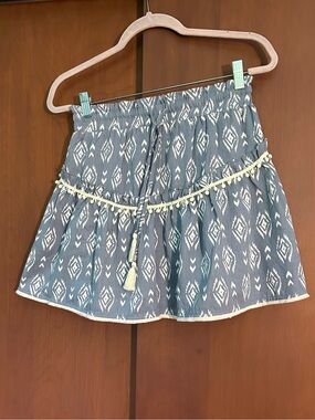 THML Blue and Cream Printed Elastic Waist Skirt
